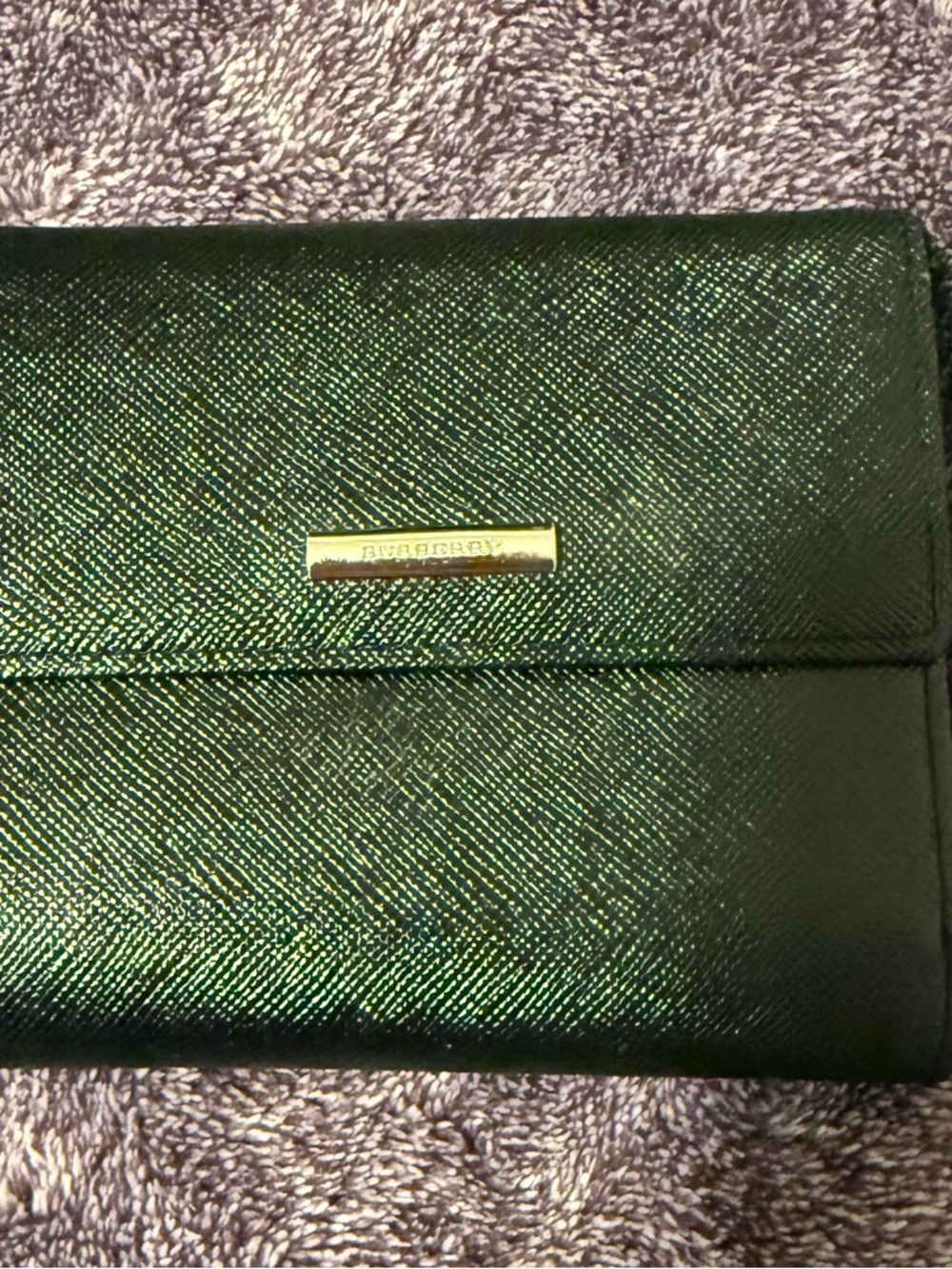 Burberry black Saffiano Leather Flap Wallet with silver hardware